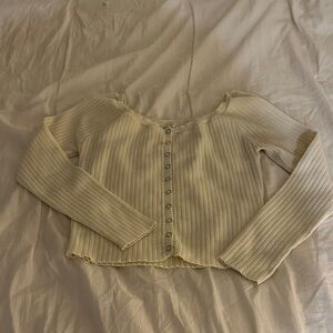 Princess Polly Off-White Ribbed Cardigan